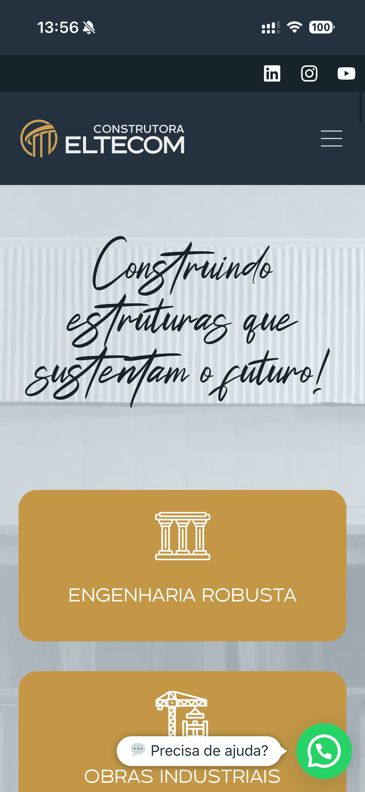 Site Construtora Eltecom — versão mobile